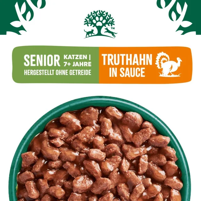 Senior Katze Nass ohne Getreide Truthahn in Sauce, Portionsbeutel