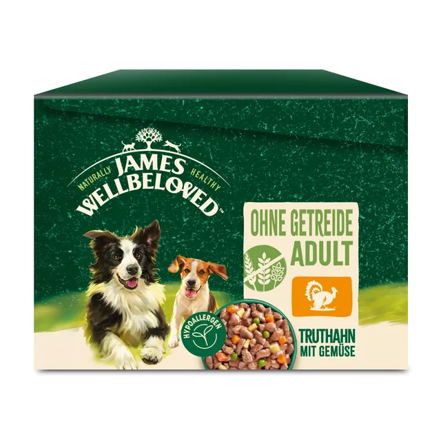 Adult Hund Nass ohne Getreide Truthahn mit Gemüse in Sauce, Portionsbeutel