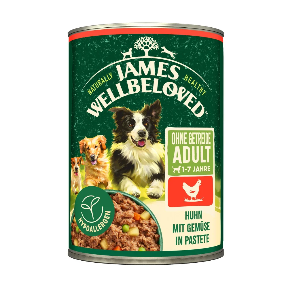 Adult Hund Nass ohne Getreide Huhn mit Gemüse in Pastete - 400g Dose Image 1