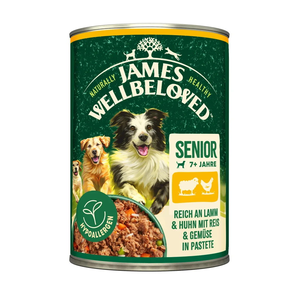 Senior Hund Nass reich an Lamm & Huhn mit Reis & Gemüse in Pastete - 400g Dose Image 1