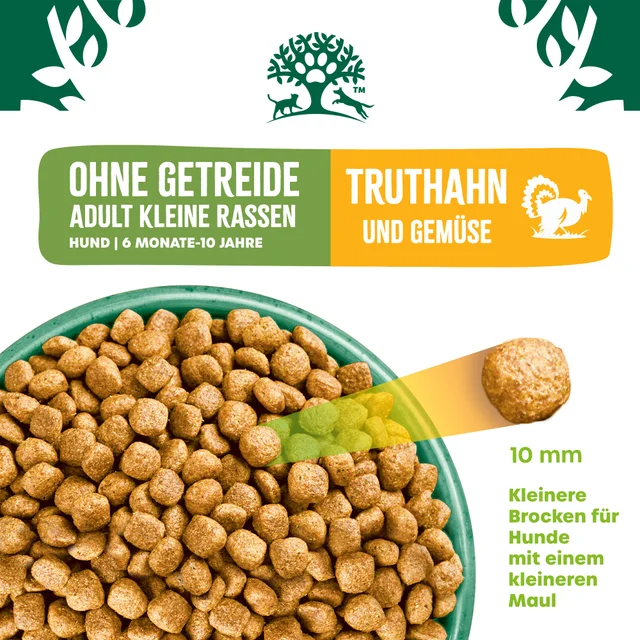 Adult Hundetrockenfutter ohne Getreide Truthahn & Gemüse für kleine Hunde